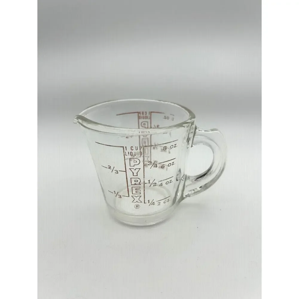 Vintage PYREX 508 Measuring Cup 1 Cup 8 oz Red Letter Open D Handle USA Glass